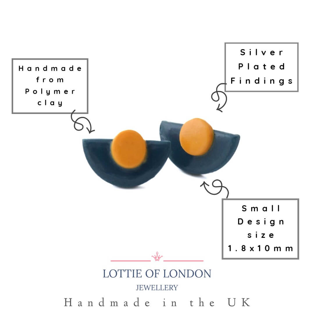 Navy Blue Statement Stud Earrings in Art Deco Style