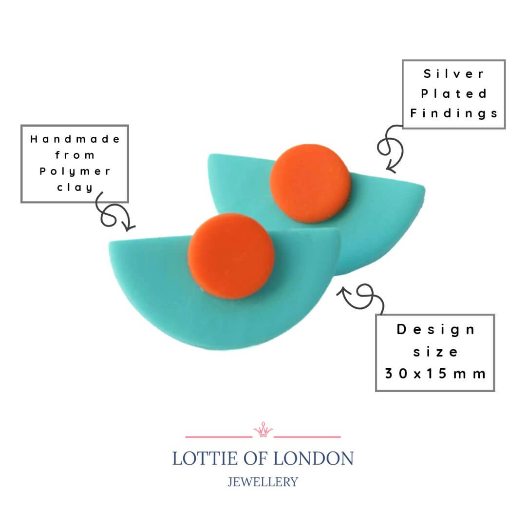 Turquoise Blue Statement Stud Earrings in Art Deco Style