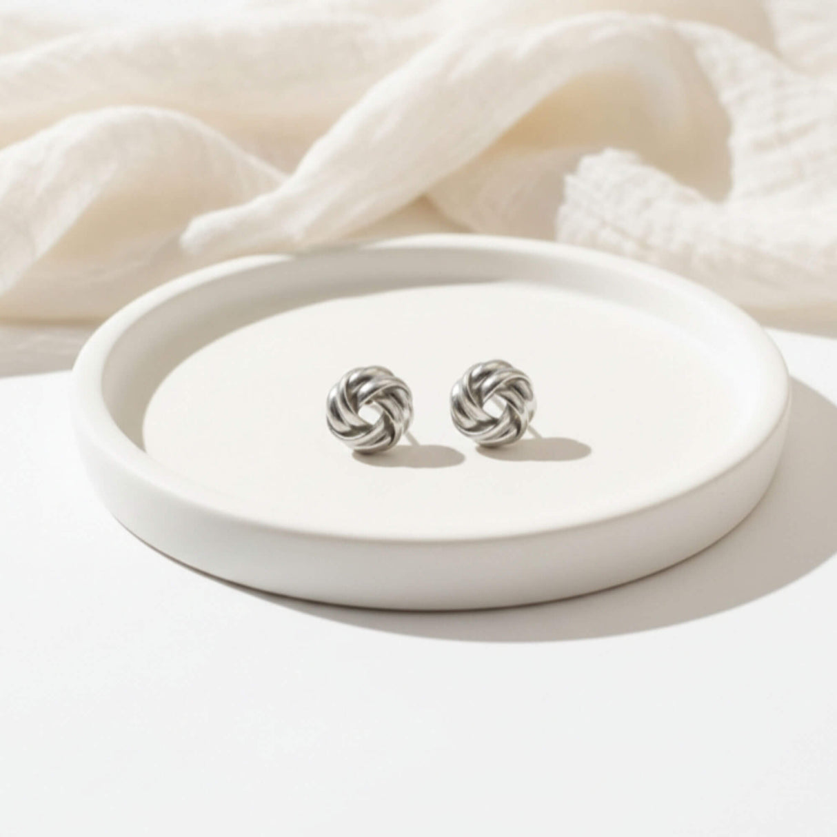 Silver Knot Ball Stud Earrings for Women | Minimalist Jewellery