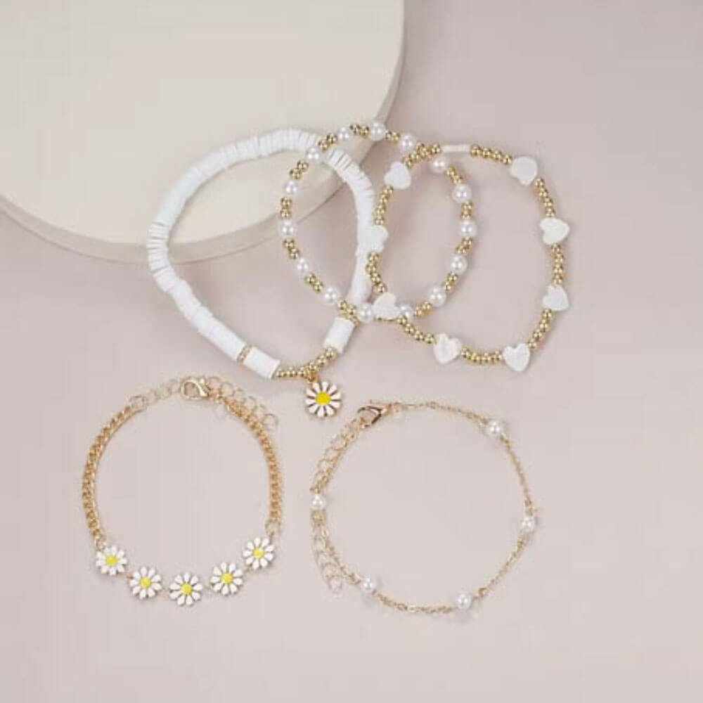 white daisy stacking bracelets - lottie of london jewellery uk