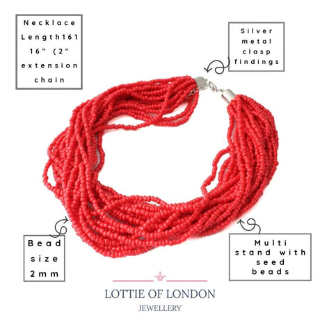 Red Multi-Strand Statement Necklace - Colourful Statement Jewellery