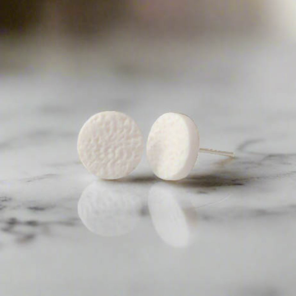 White Round Stud Earrings for Women | Minimalist Clay Jewellery