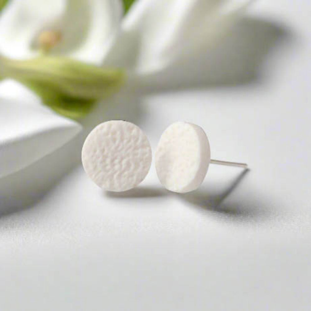 White Round Stud Earrings for Women | Minimalist Clay Jewellery