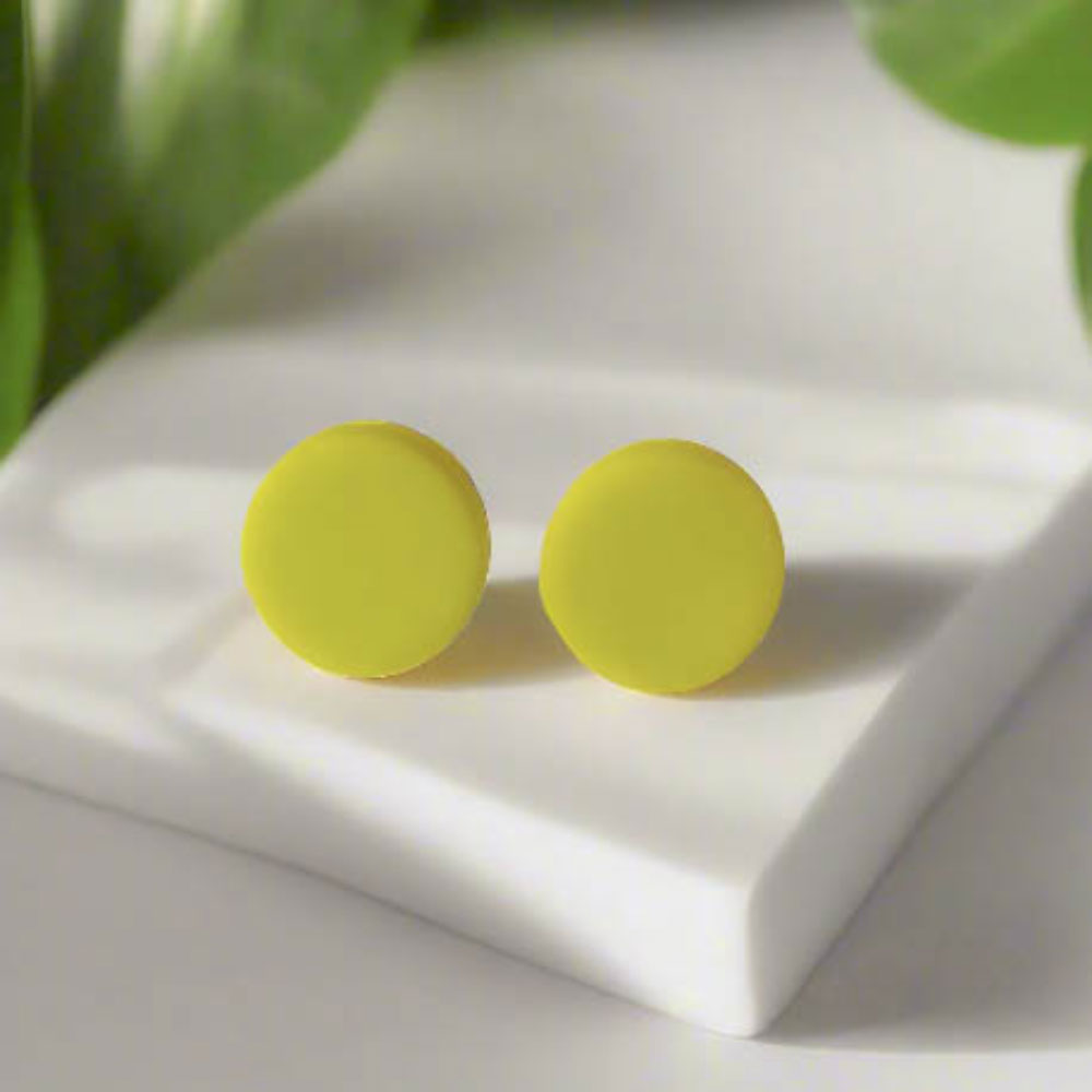 Bright Yellow Stud Earrings for Women | Minimalist Clay Jewellery