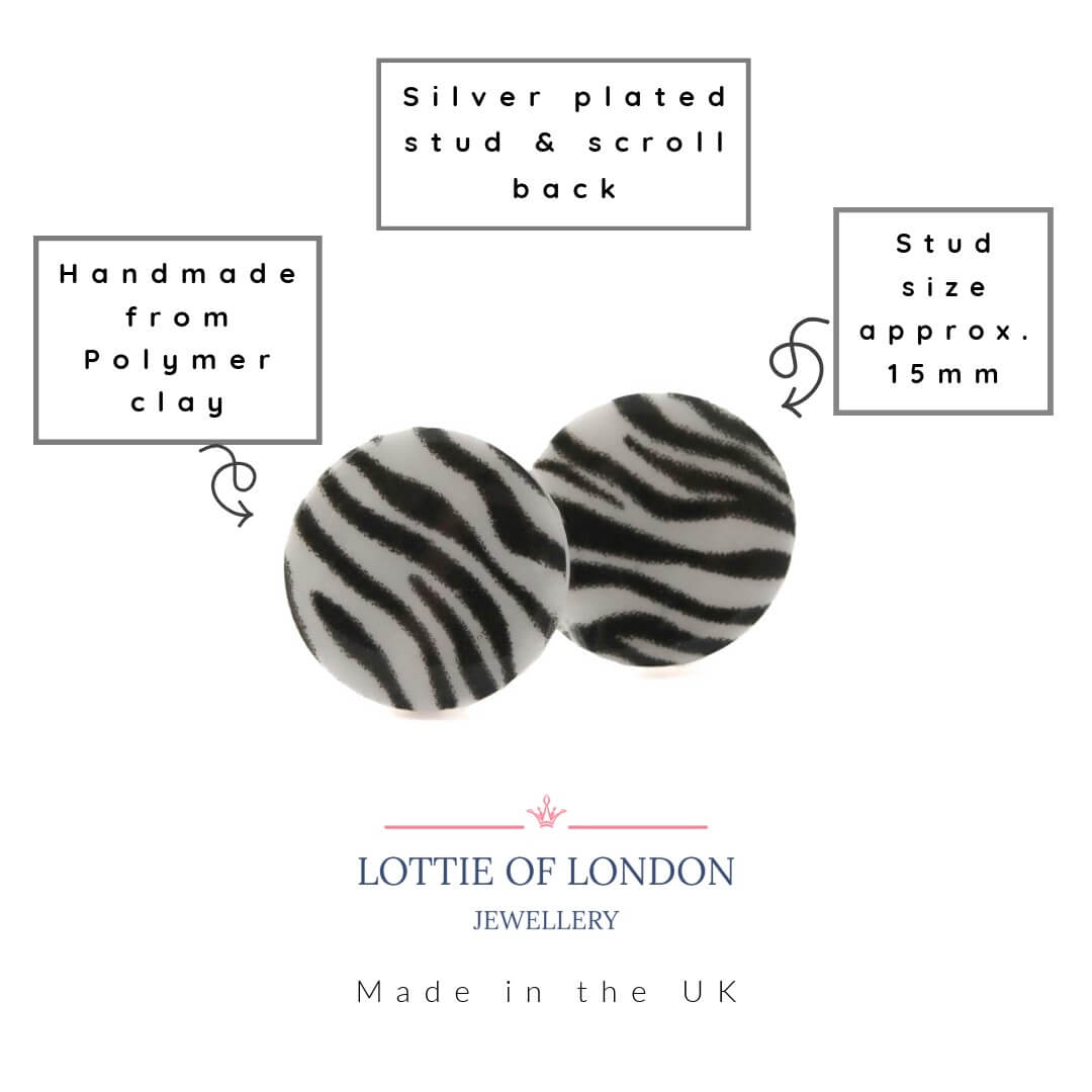 Zebra Print Stud Earrings for Women | Minimalist Clay Jewellery