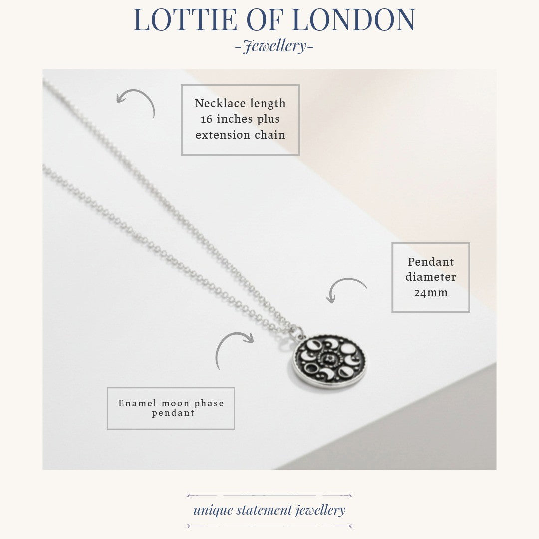 black enamel moon phase necklace infographics