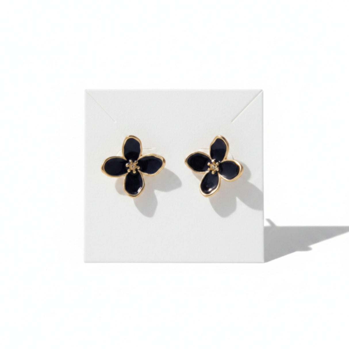 Black Enamel Flower Stud Earrings for Women