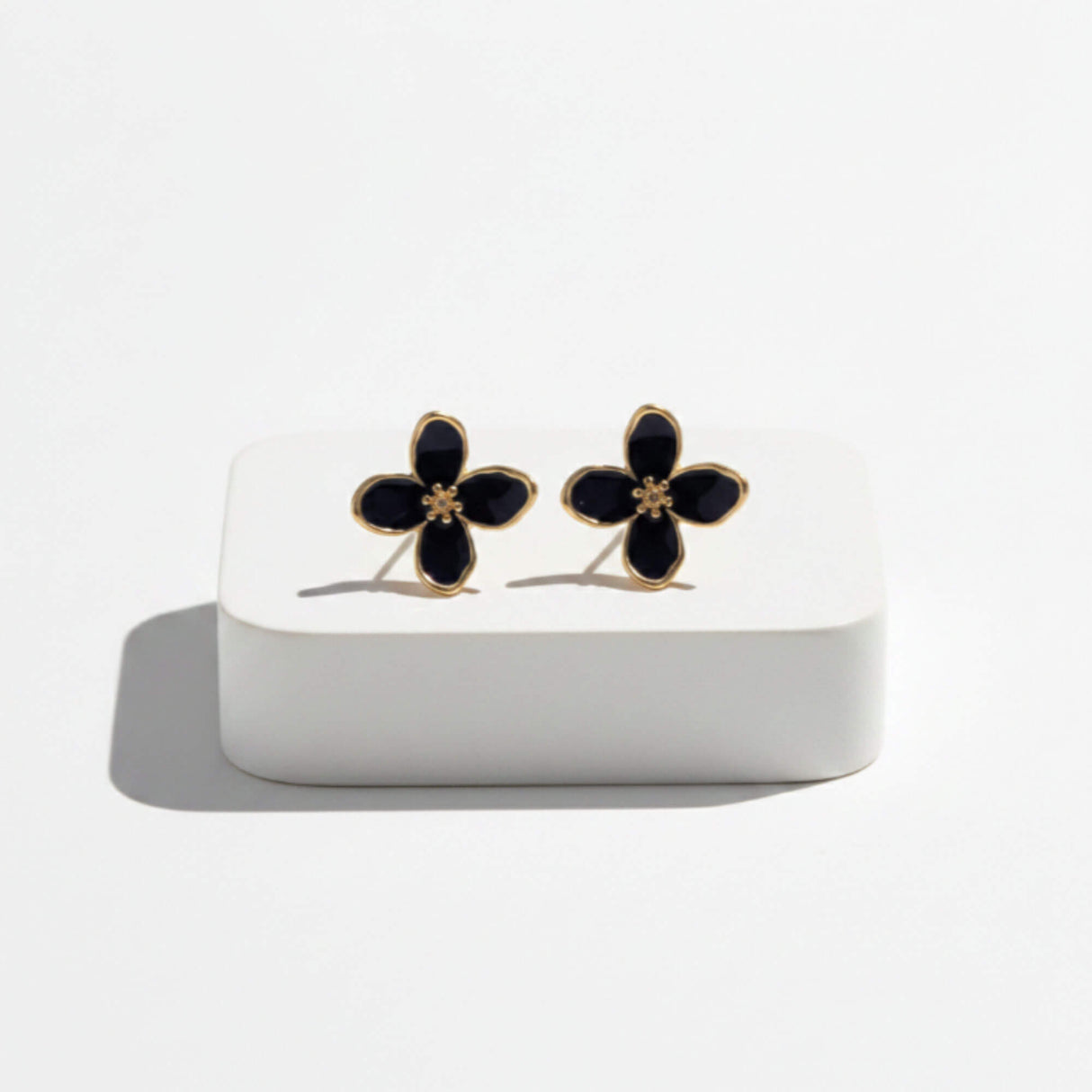 Black Enamel Flower Stud Earrings for Women