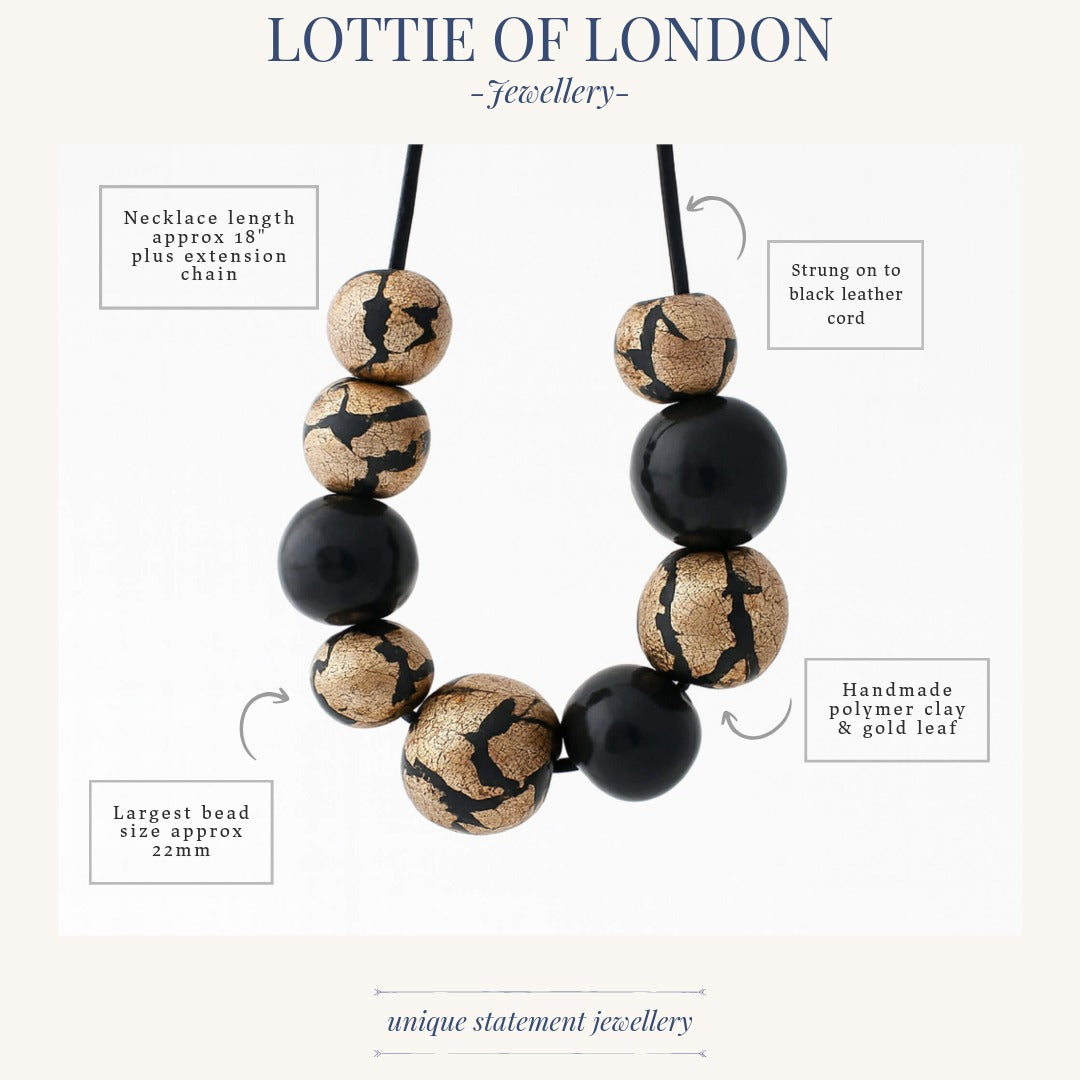 black and gold statement necklace size - handmade at lottie of london jewellery