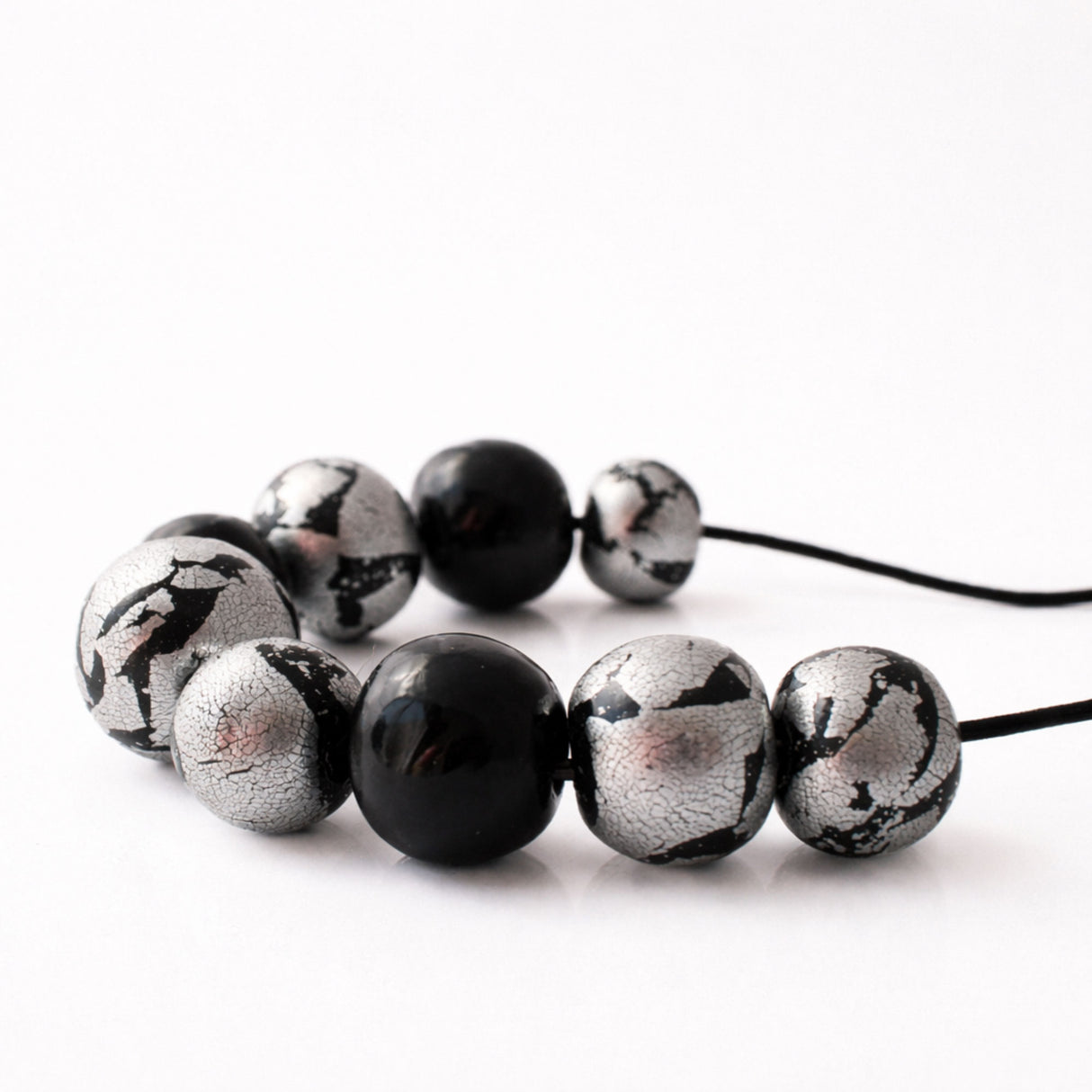 black and silver statement necklace close up handmade at Lottie of London
