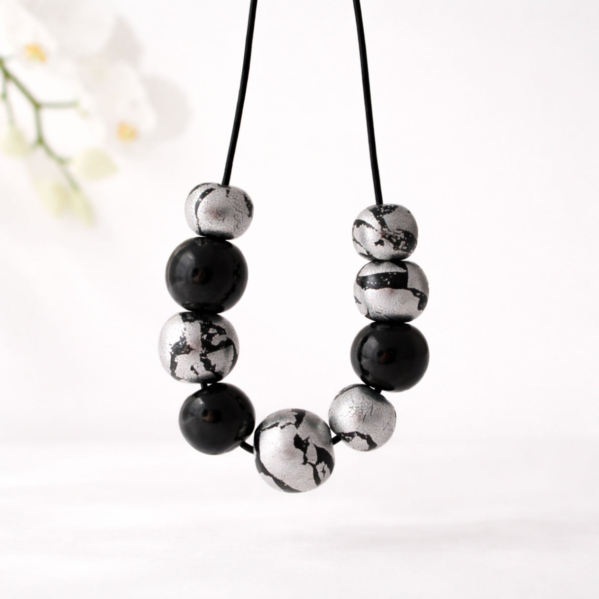 black and silver chunky statement necklace handmade at Lottie of London