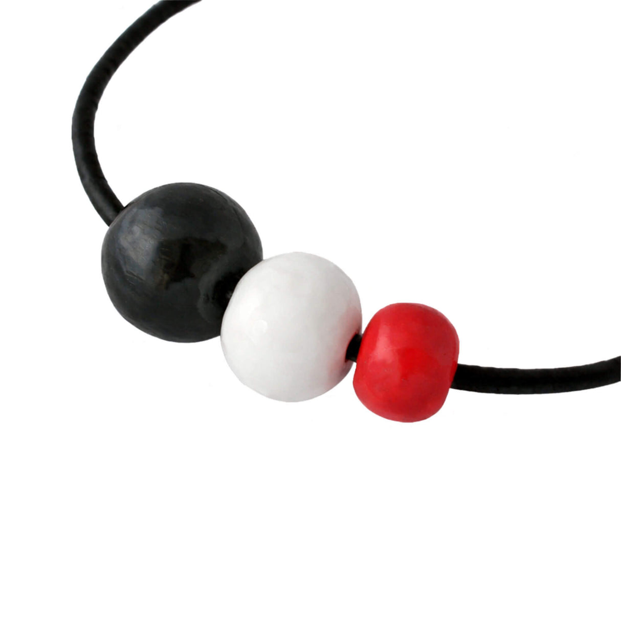 black white red bead necklace close up handmade at lottie of london