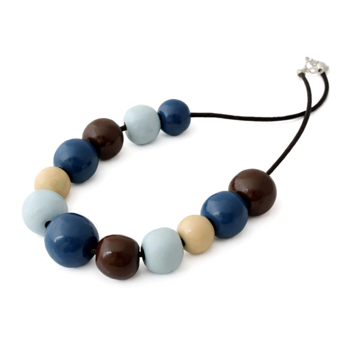 blue chunky statement necklace, handmade clay jewellery at lottie of london