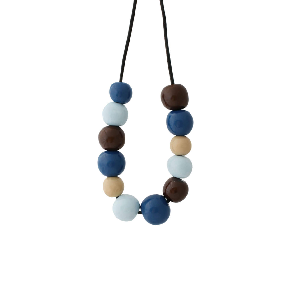 blue & brown chunky statement necklace, handmade clay jewellery at lottie of london