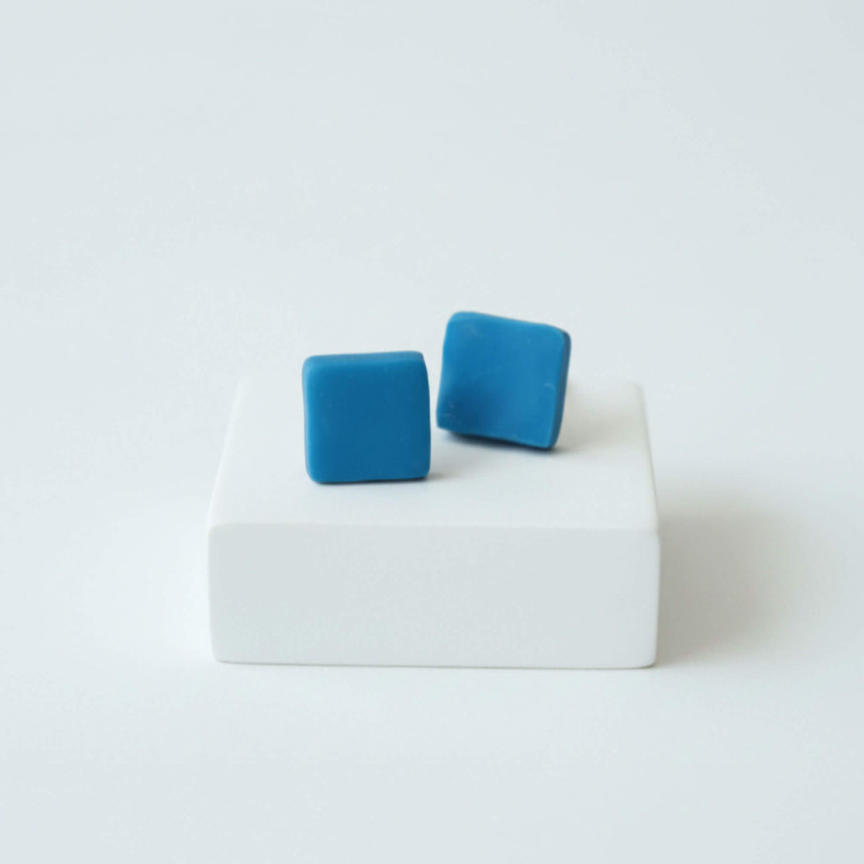blue square stud earrings lifestyle handmade jewellery at Lottie of london