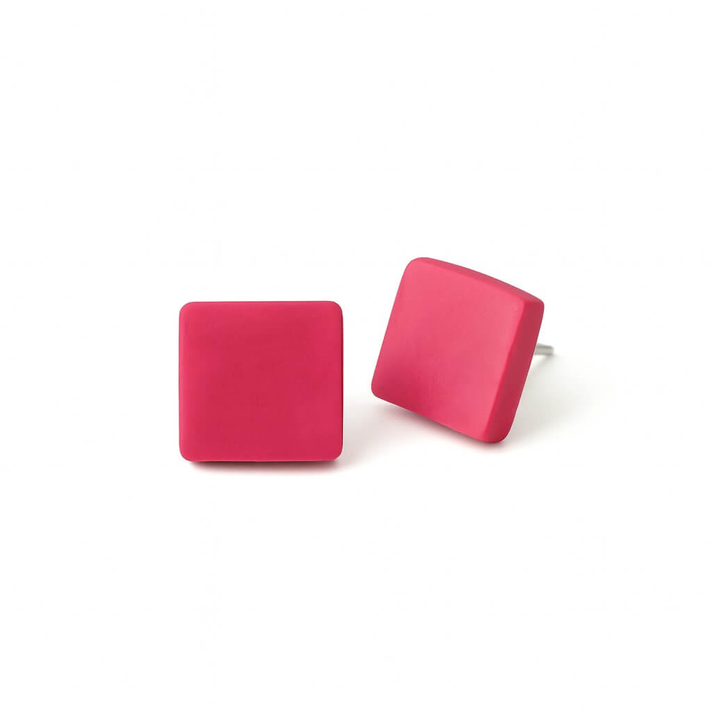 cerise pink small square studs, handmade at lottie of london