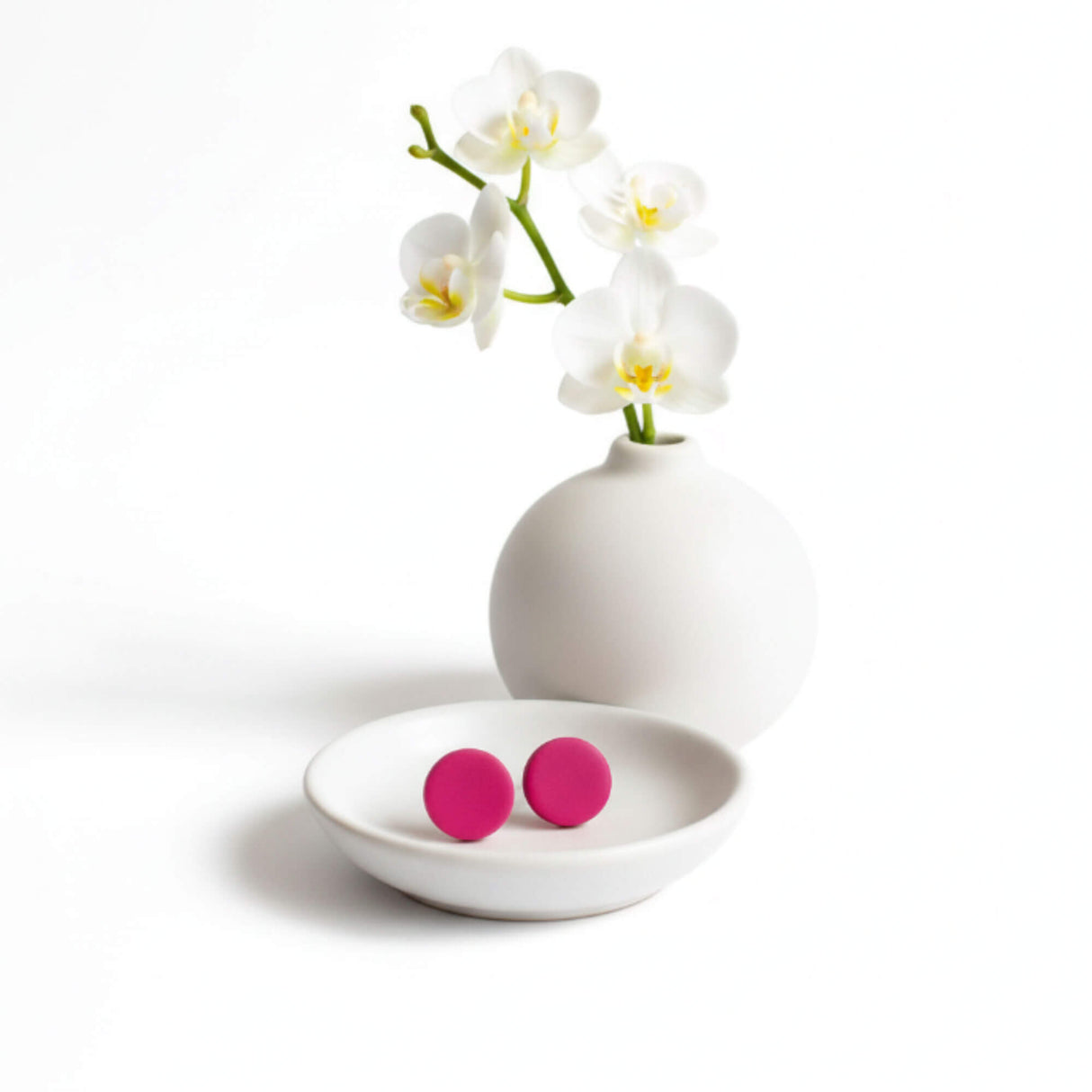 Cerise Pink Clay Stud Earrings – Minimalist Handmade Jewellery
