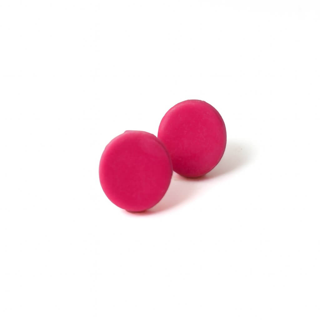 Cerise Pink Clay Stud Earrings – Minimalist Handmade Jewellery