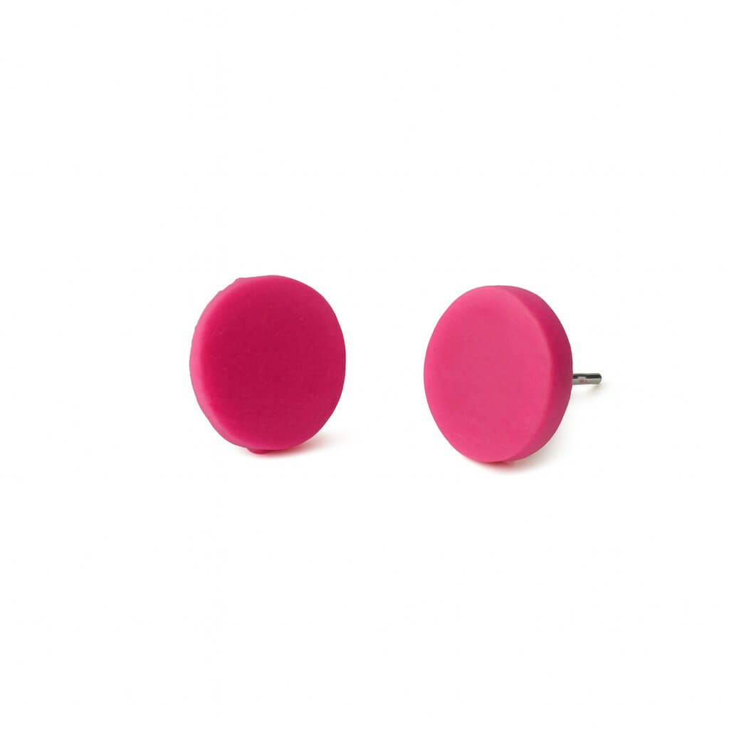 Cerise Pink Clay Stud Earrings – Minimalist Handmade Jewellery