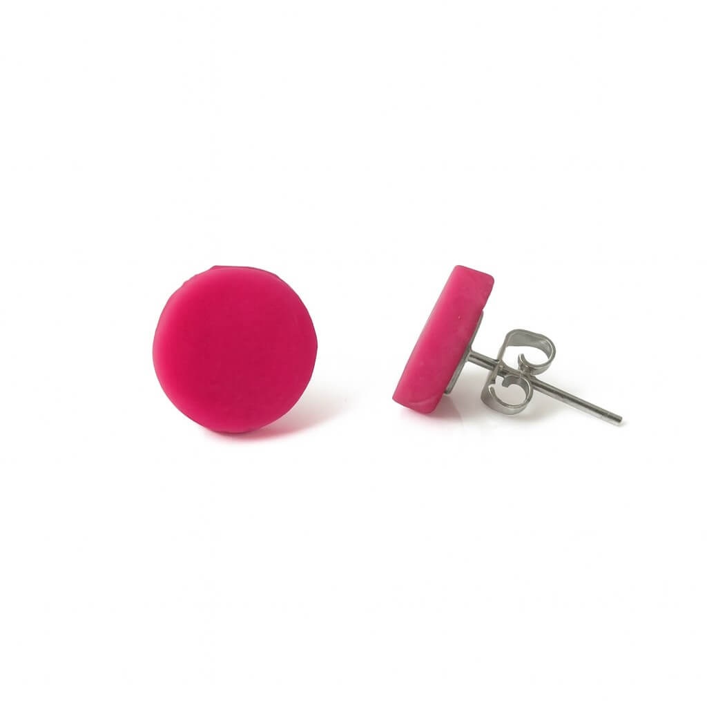 Cerise Pink Clay Stud Earrings – Minimalist Handmade Jewellery
