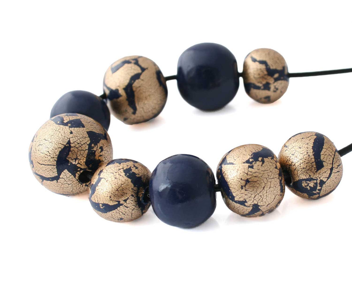 Navy and Gold Chunky Statement Necklace for Women