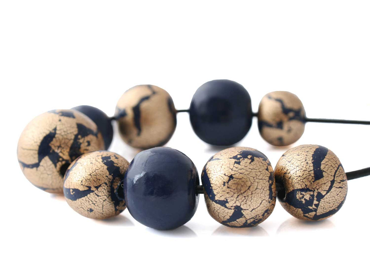 Navy and Gold Chunky Statement Necklace for Women