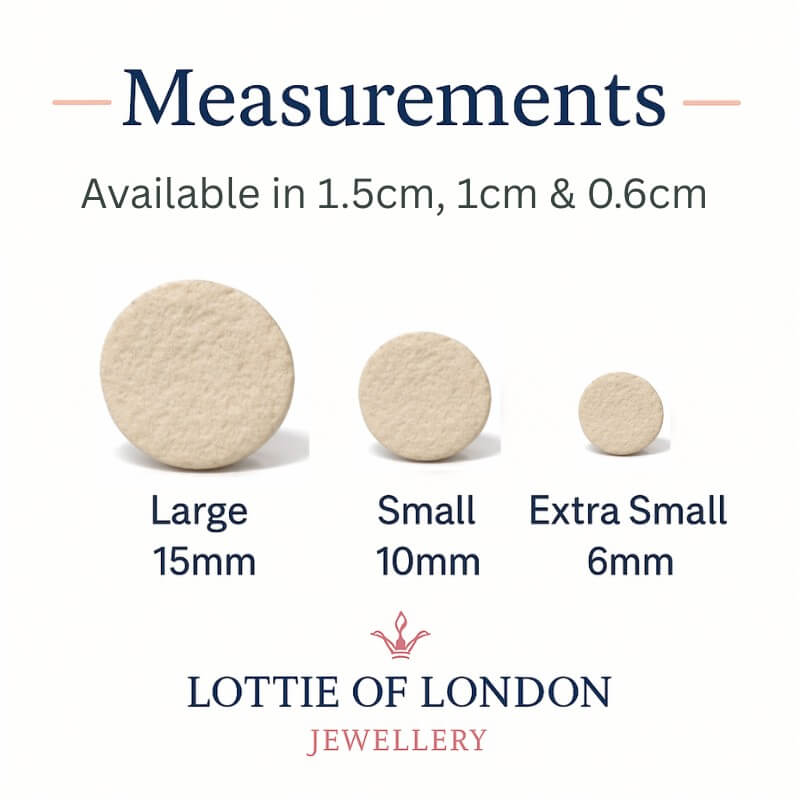 cream stud earrings, size guide, handmade clay jewellery at lottie of london