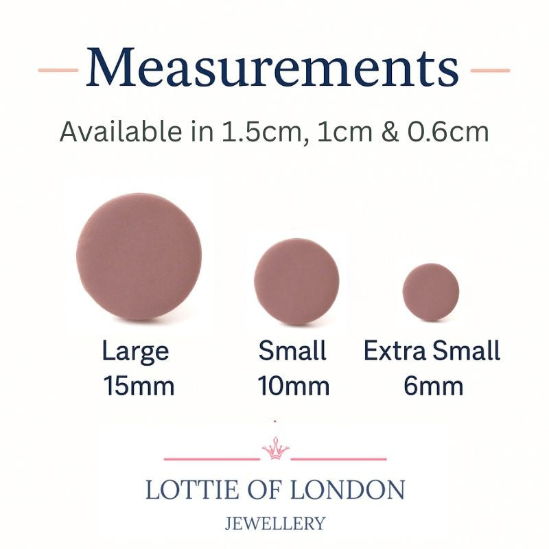 dusky pink stud earring sizes at lottie of london uk