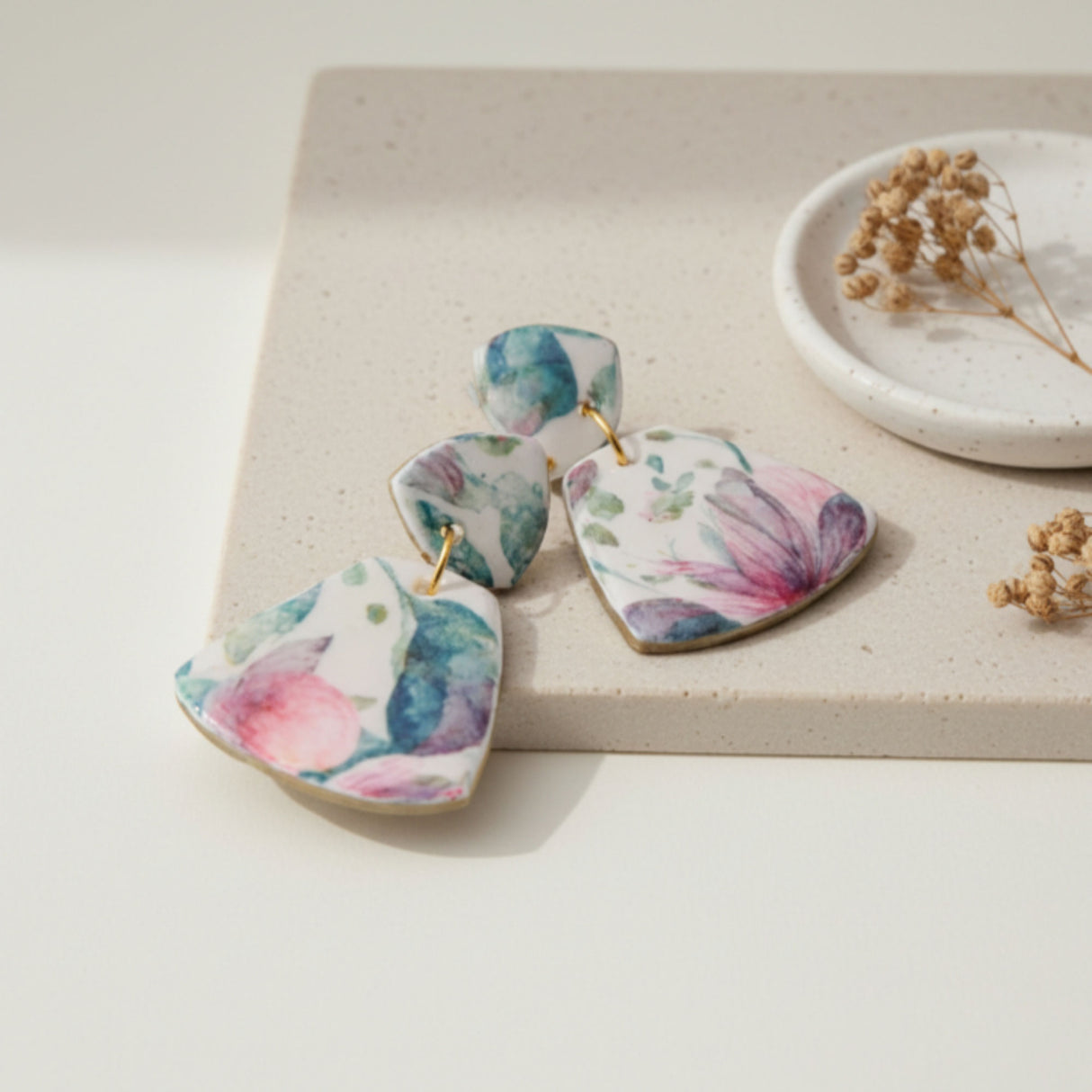 Vintage Floral Statement Drop Earrings, styled image, Handmade Jewellery - Lottie Of London Jewellery