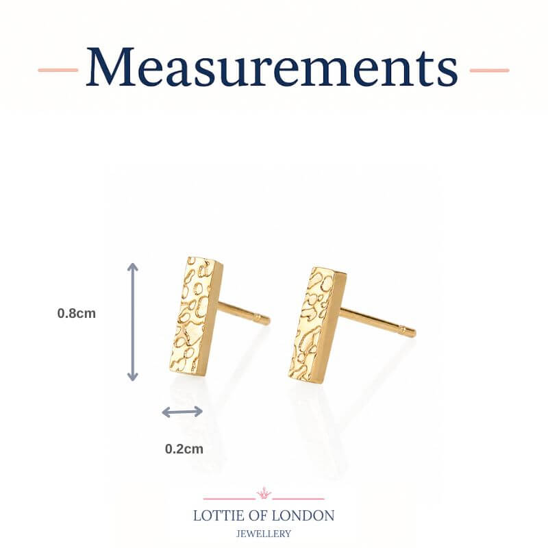 Gold bar stud earrings size guide