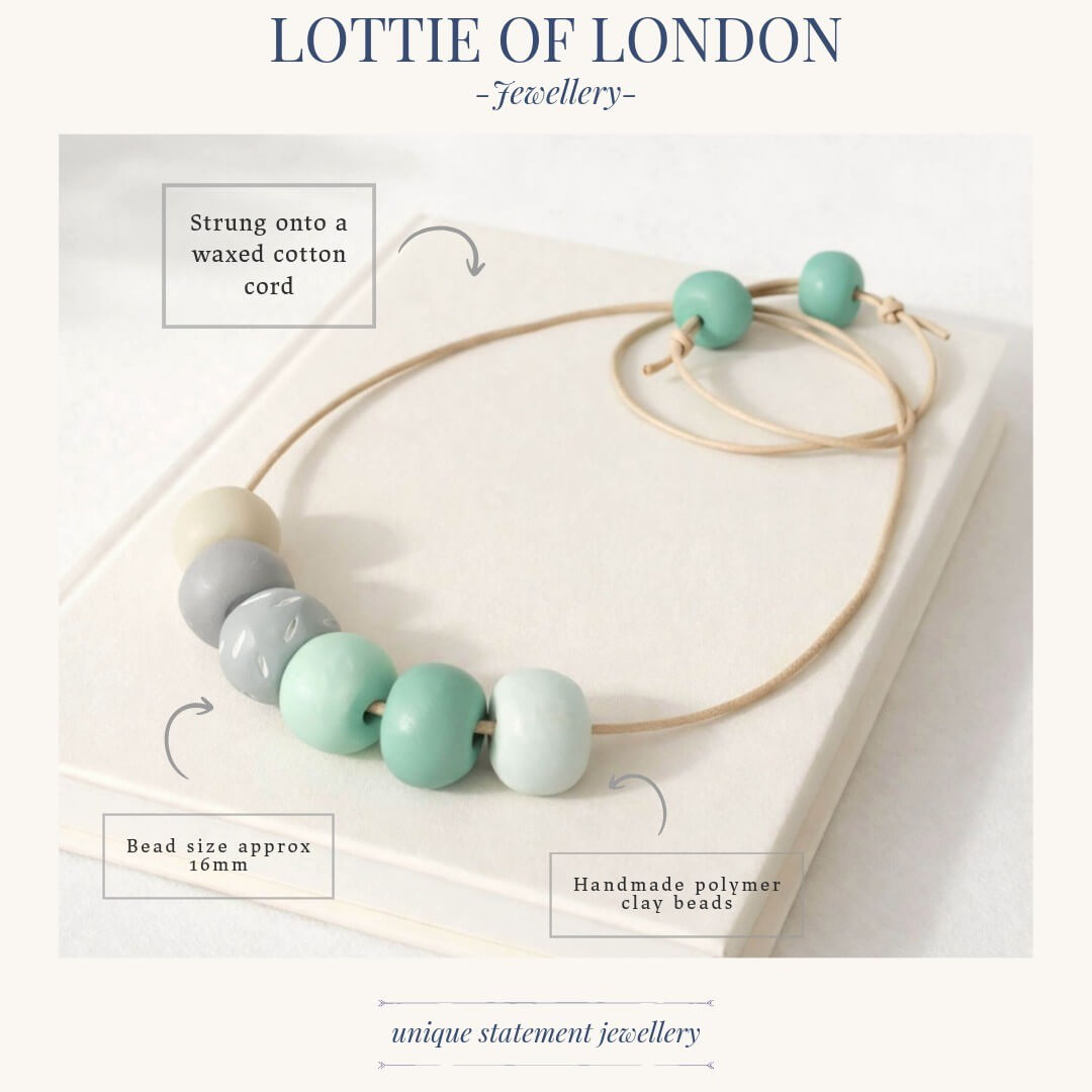green Long Bead Necklace - infographics - Lottie Of London Jewellery