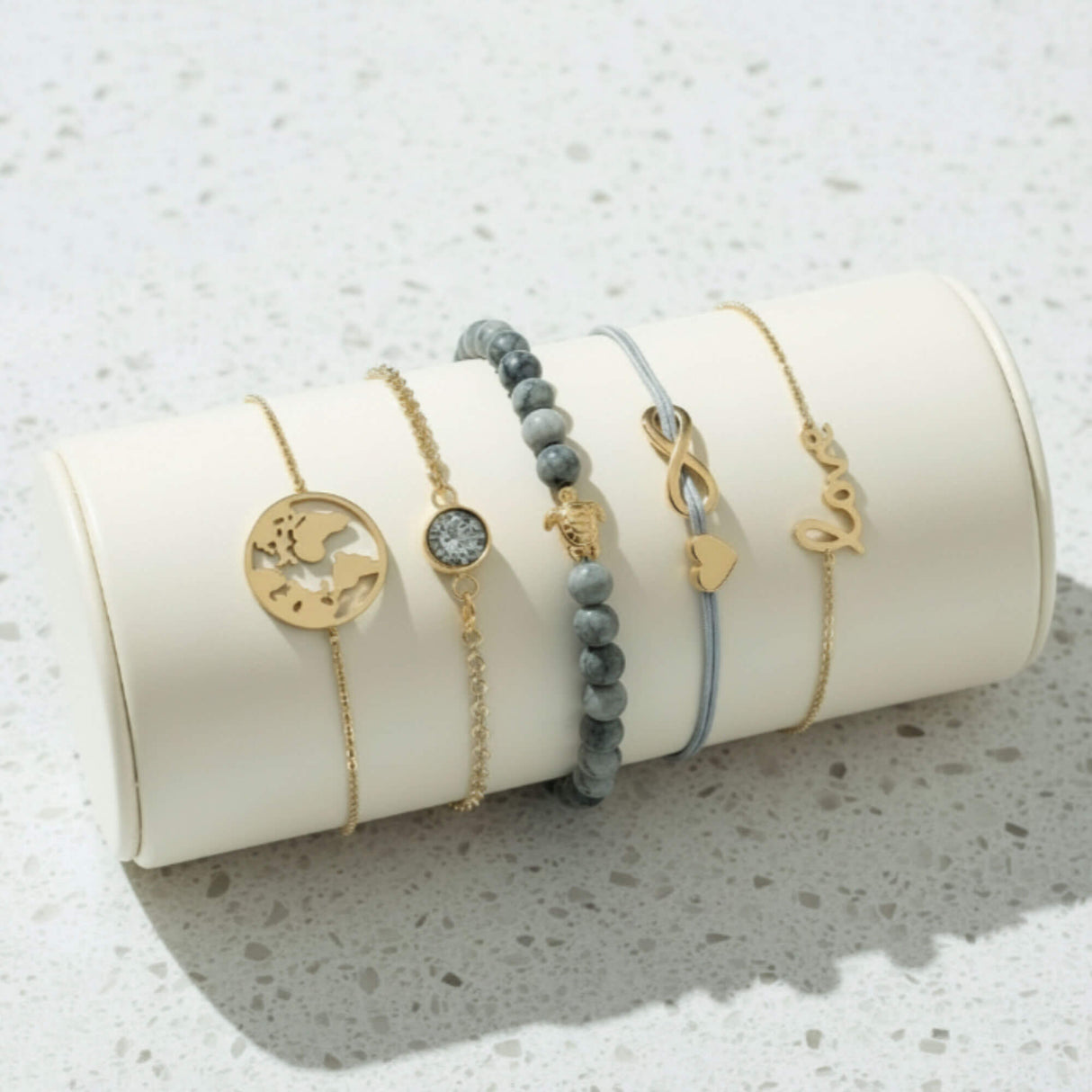 grey and gold stacking bracelet at lottie of london