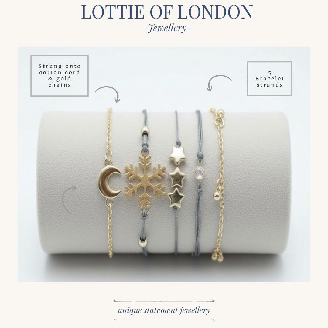 snowflake stacking bracelet set infographics at lottie of london