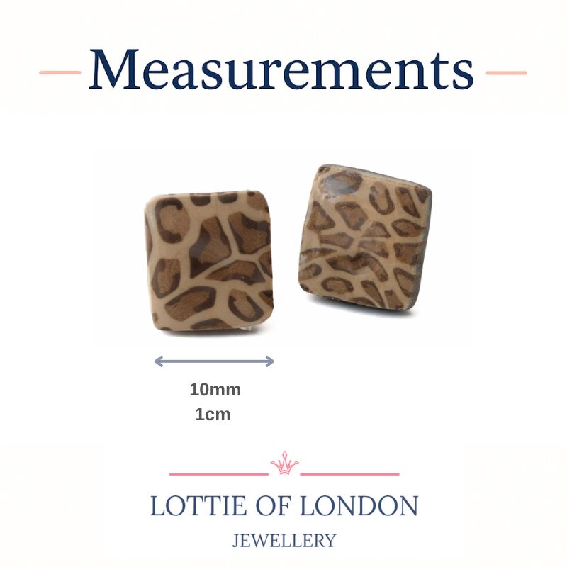 leopard print square stud earrings size guide handmade at Lottie Of London