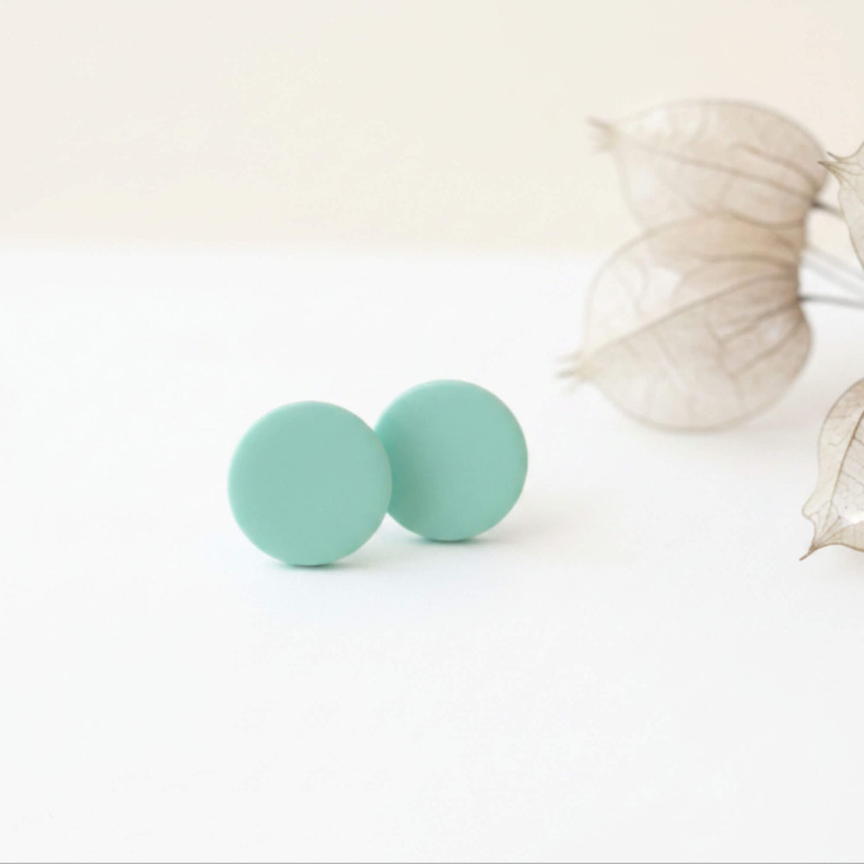 Mint Green Stud Earrings | Minimalist Clay Jewellery