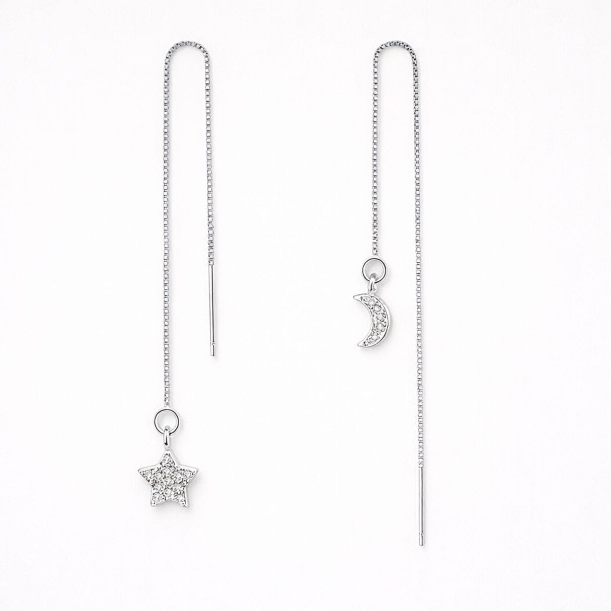 moon and star threader drop earrings lottie of london