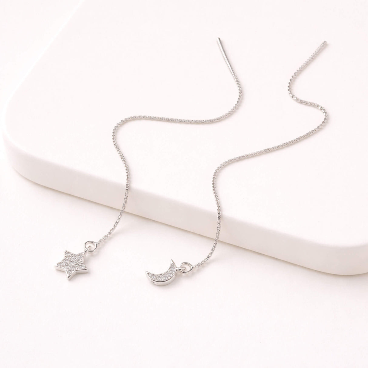 moon and star threader drop earrings lottie of london