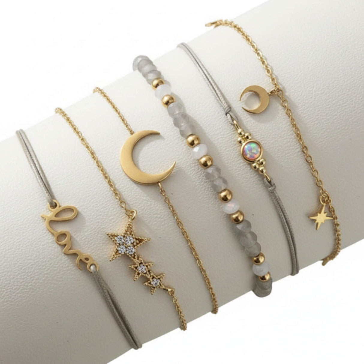 Moon and stars stacking bracelet set at Lottie Of London