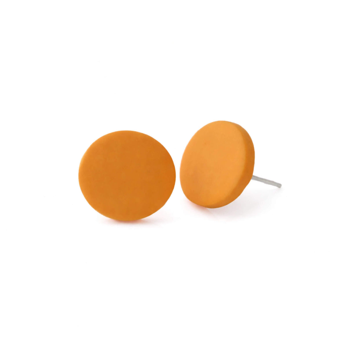 large Mustard yellow minimalist stud earrings, handmade clay jewellery at Lottie of London