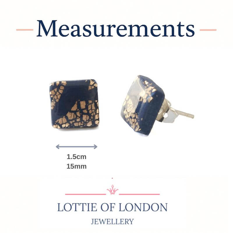 Navy & Gold Stud Earrings – Minimalist Handmade Clay Jewellery