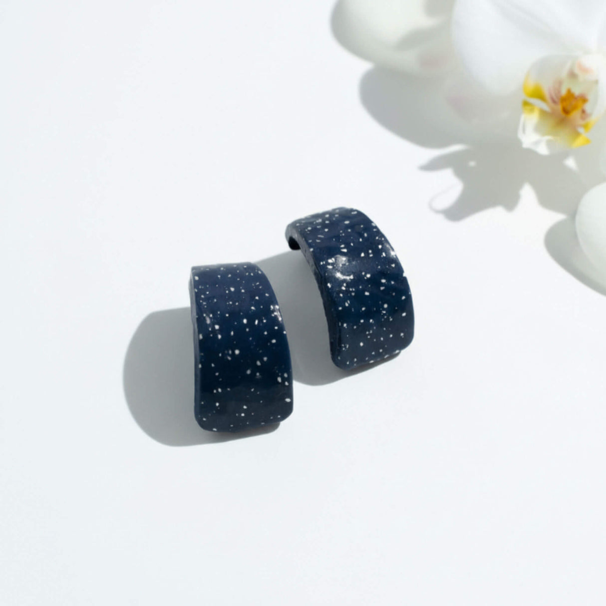 navy and silver hoop earrings, flat lay, handmade at lottie of london