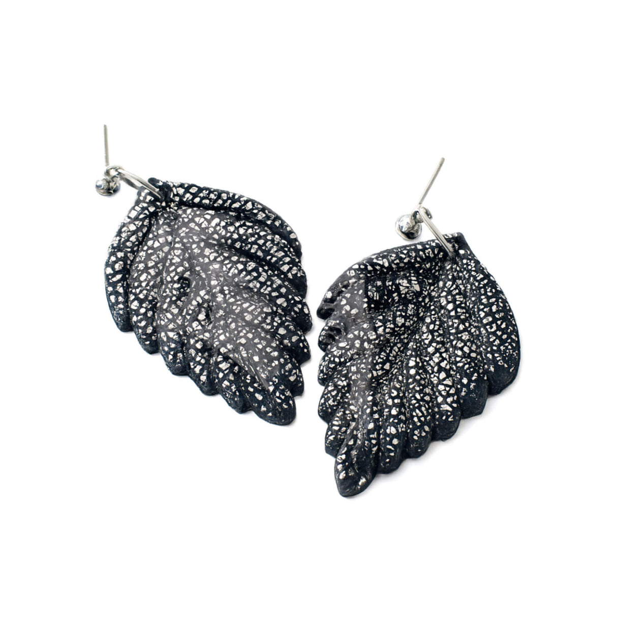 Navy and silver leaf dangle earrings at lottie of london