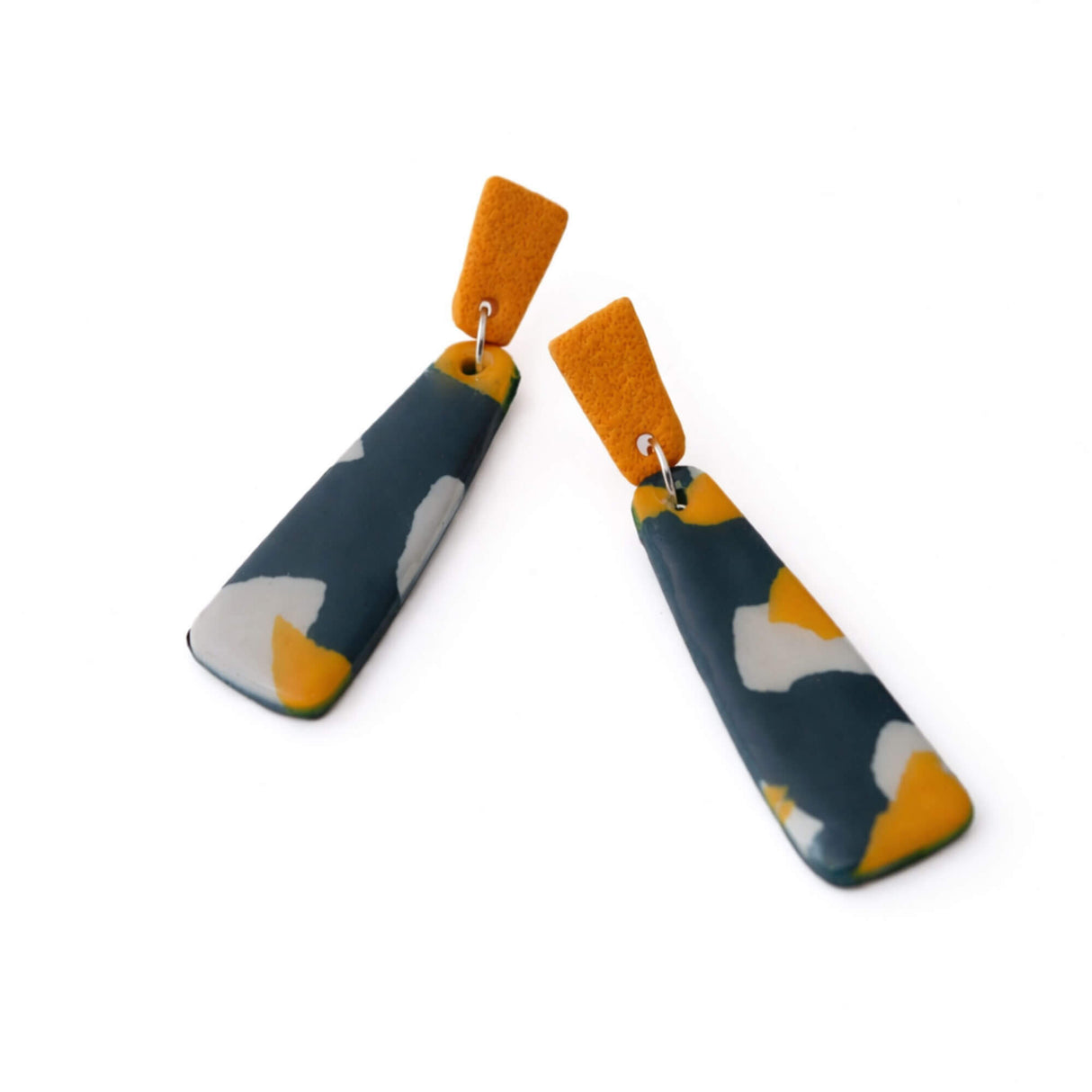 navy blue terrazzo long drop earrings handmade at Lottie of London