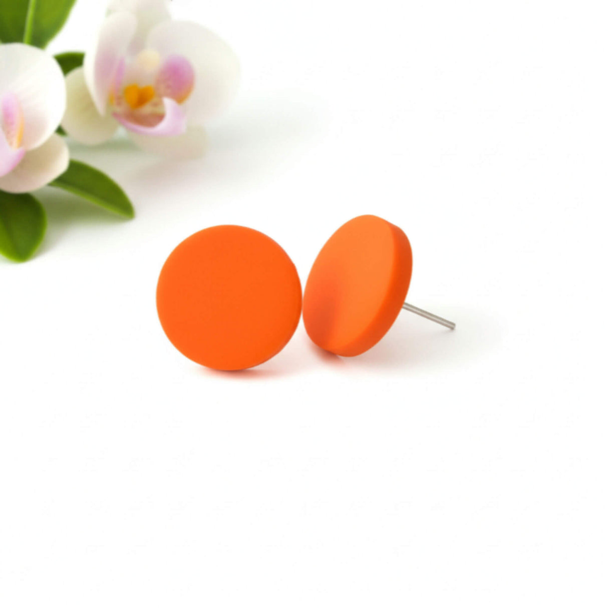 orange stud earrings lifestyle handmade at lottie of london