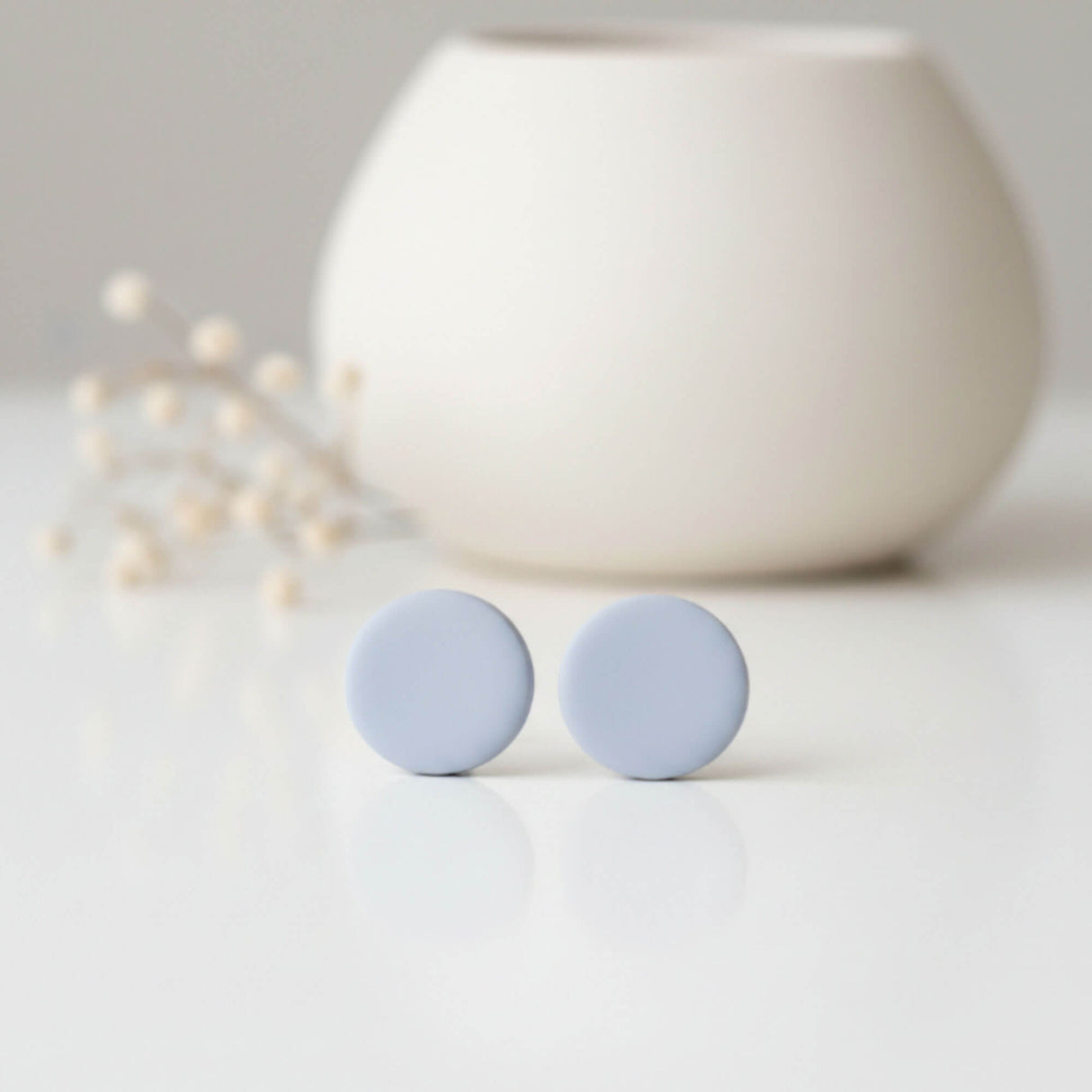 Pale Blue Clay Stud Earrings – lifestyle image - Minimalist Handmade Jewellery - Lottie Of London Jewellery
