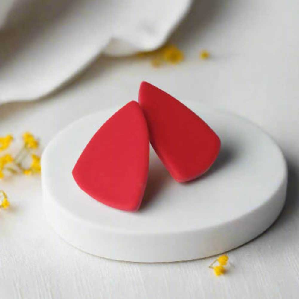 Red Geometric Statement Stud Earrings for Women