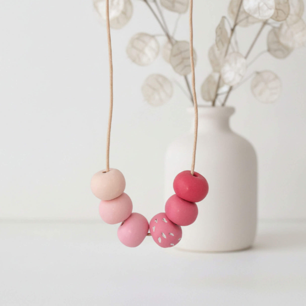 Pink Long Bead Necklace – Colourful Minimalist Adjustable Jewellery