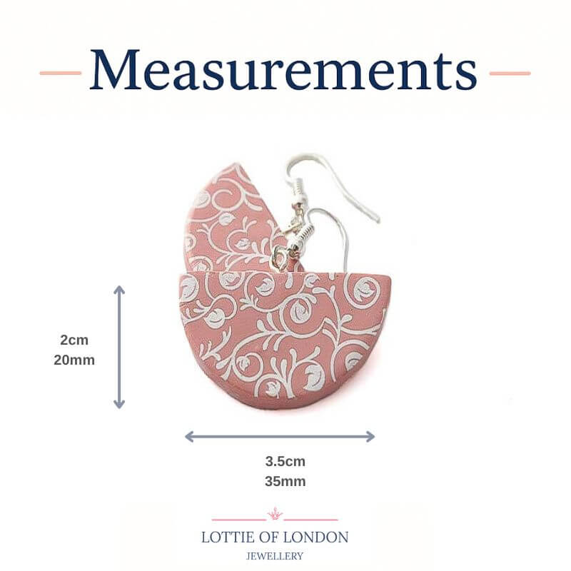 pink semi circle drop earrings size guide handmade at lottie of london