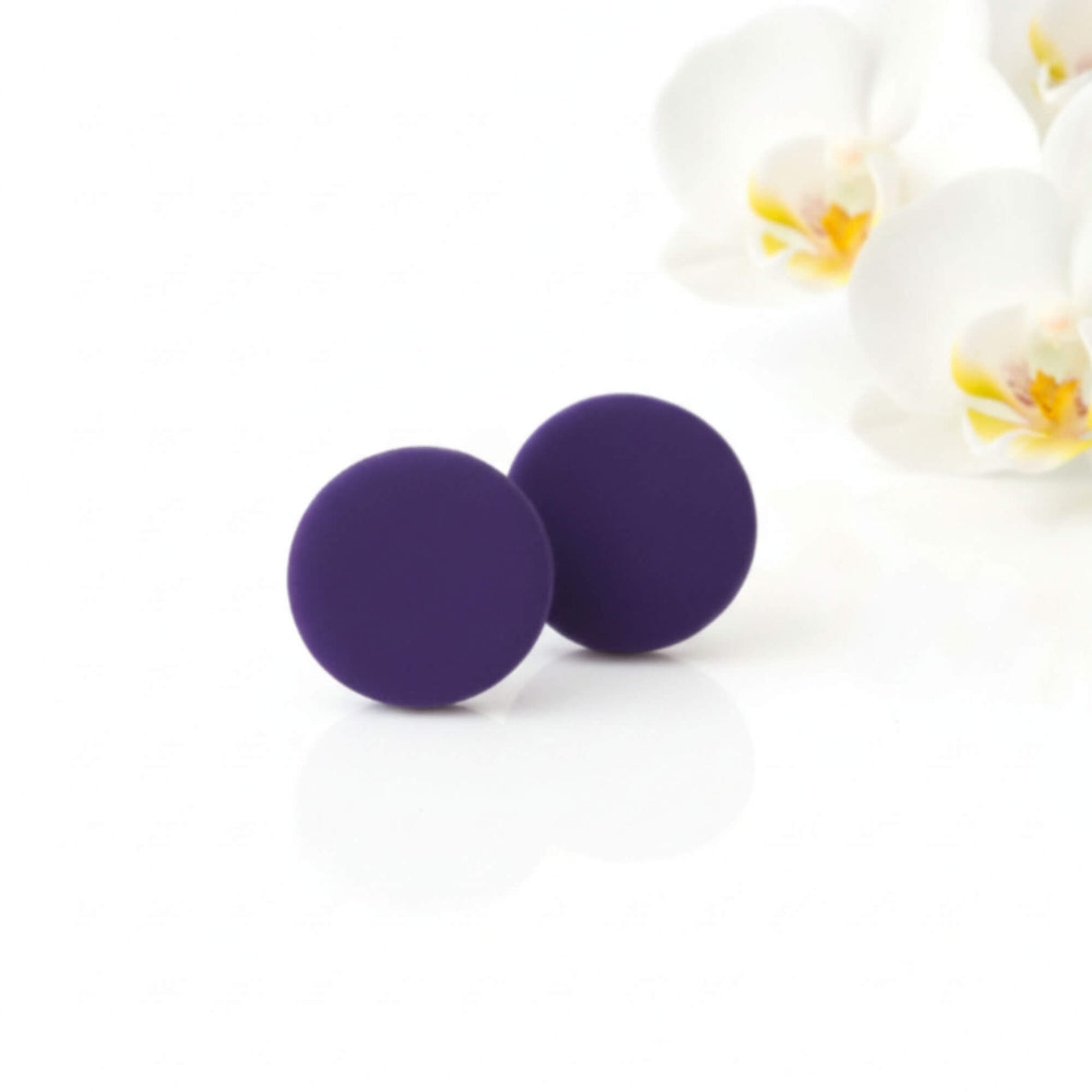 purple plum stud earrings handmade clay jewellery at lottie of london