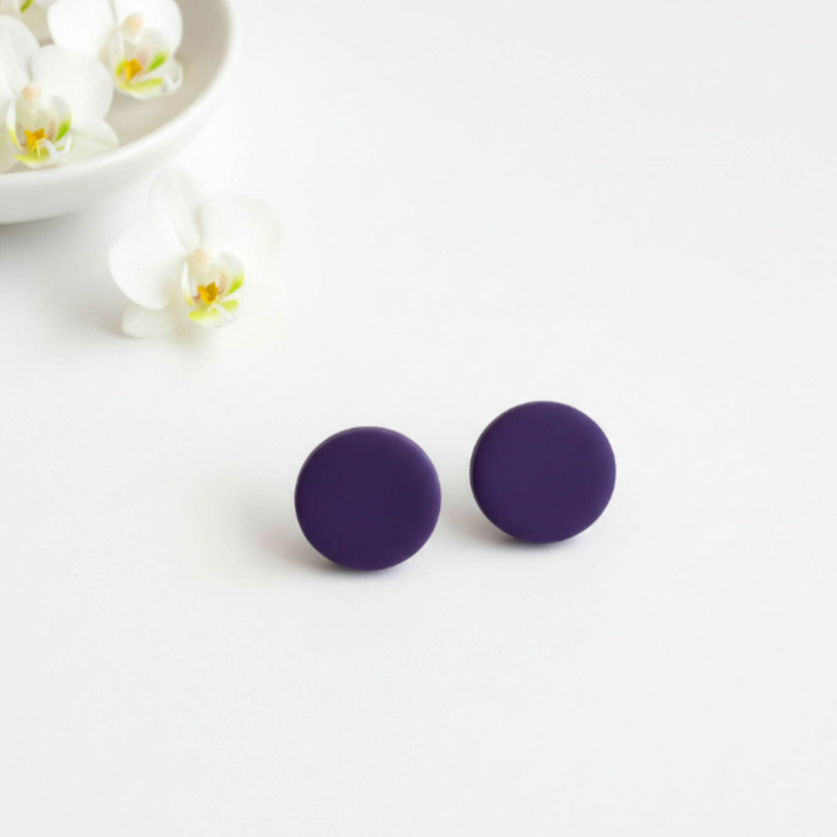 purple plum stud earrings lifestyle handmade at lottie of london